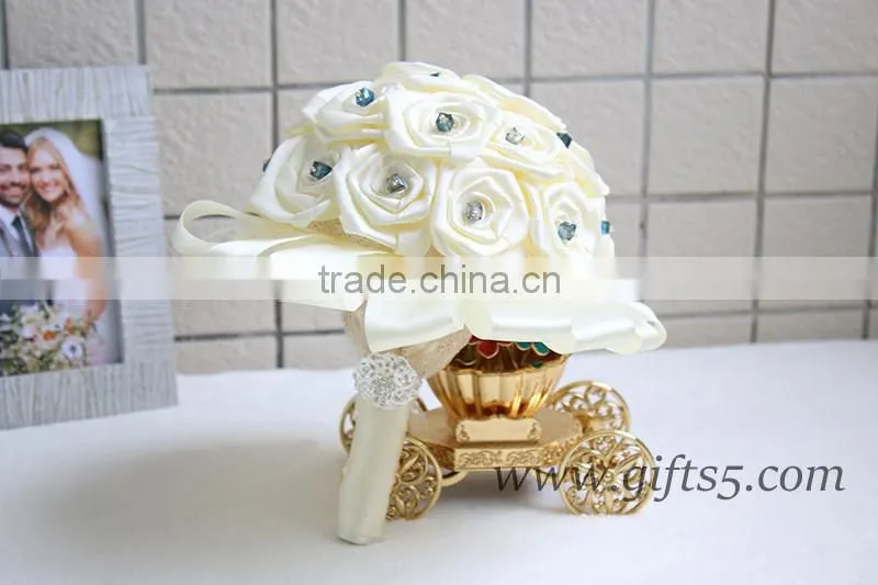 Elegant white wedding bridal bouquet with blue ctrystal wholesale