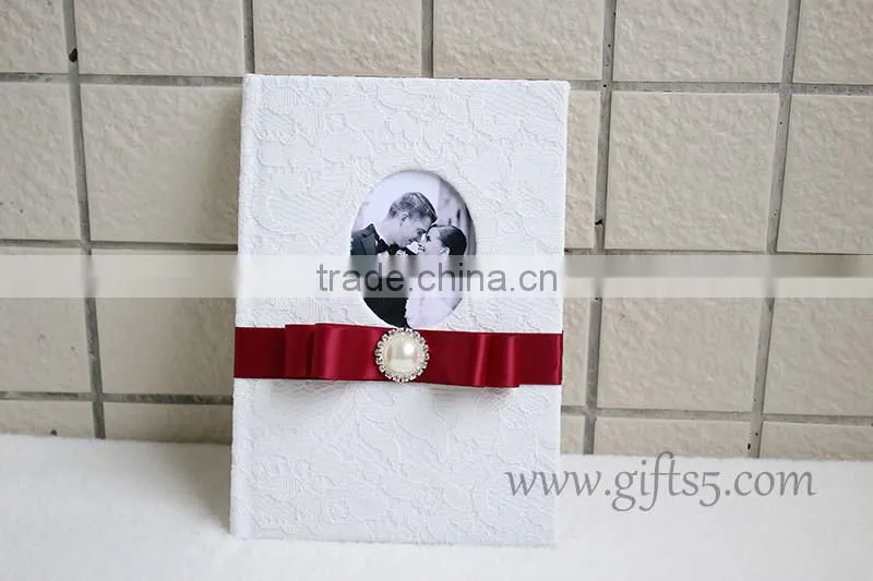 Elegant white lace wedding guest book wiht photo frame put your own photo on the book