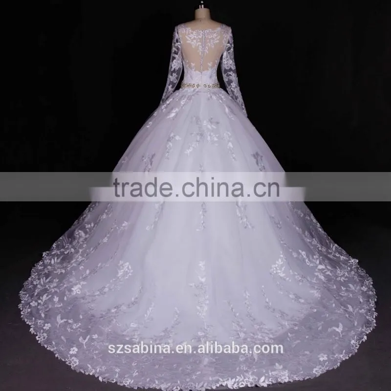 2016 autumn full sleeve lace wedding dress bridal dressed high quality 2016
