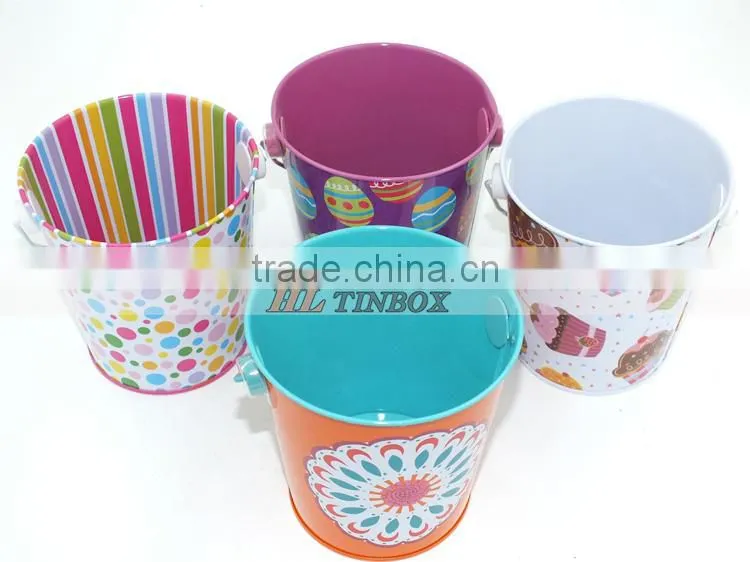 Colorful Handle Round Shape Metal Bucket Tin Can