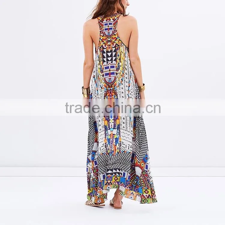 Asian woman clothing sleeveless kaftan abaya print ethnic maxi dress