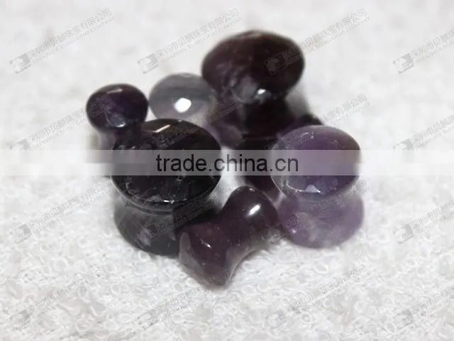 Natural amethyst double flare gemstone ear plugs,ear piercing plugs