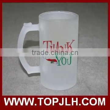 Transparent and frosted big glass beer mugs with handle