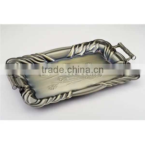 3PCS Metal Handle Bronze Color Stalinless Steel Serving Tray