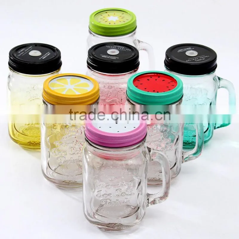 500ml Mason Glass Cup Drinking Jar with Handle Mug