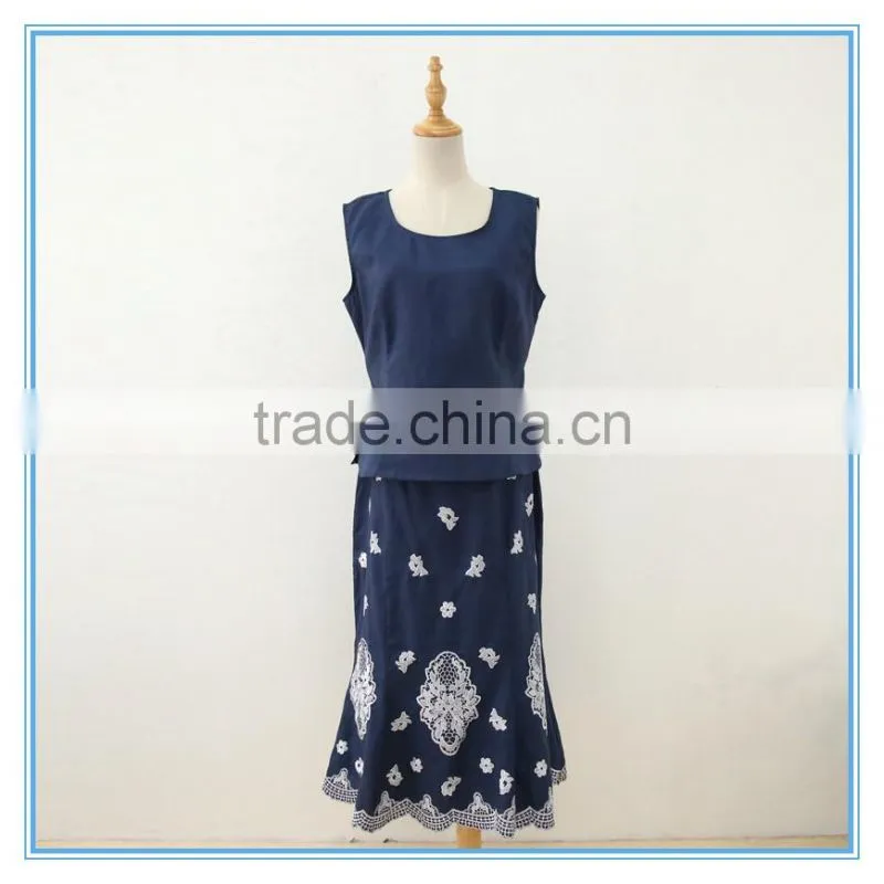 New design 100% ramie/linen embroidery classic women suits with back zipper