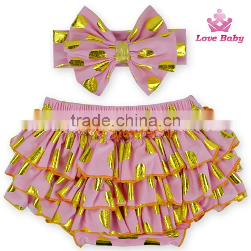 New Arrival Baby Shorts Golden Polka Dot Bloomers Toddlers Pants with Headband