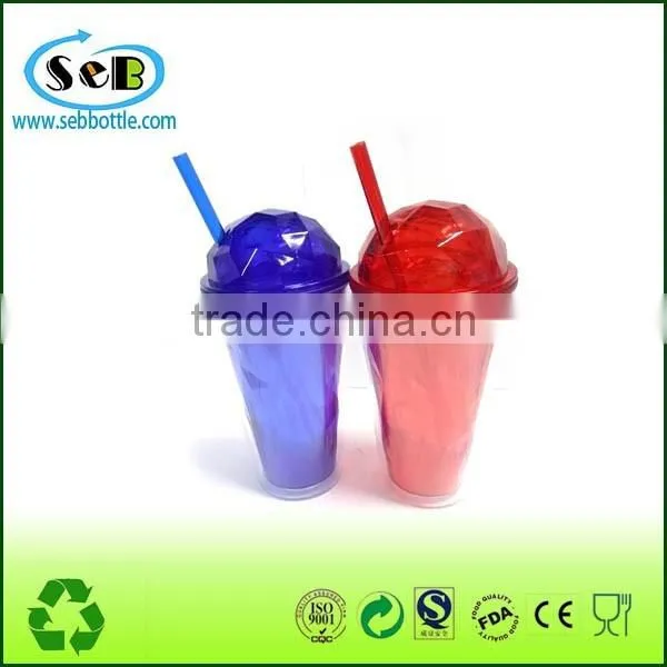 2016 New Double wall personalize plastic coffee tumbler with insert paper and straw