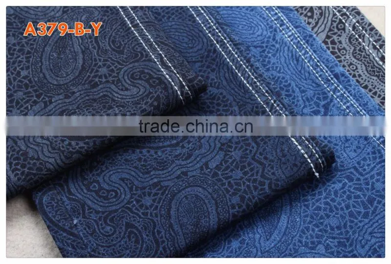 A379-B-Y printed denim fabric for all kinds of jeans