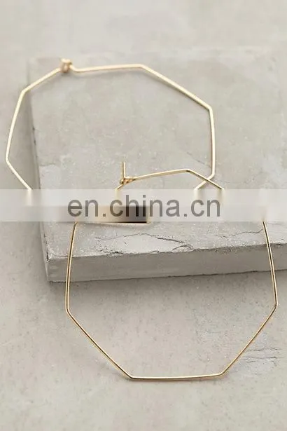 Gold Big Hexagon Hoops Earring