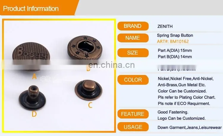 Spring Metal Snap Buttons With Any Logo Customized BM10162