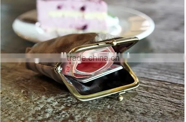 animal pattern cow leather pocket coin holder ladies change purse money pouch with clip closure