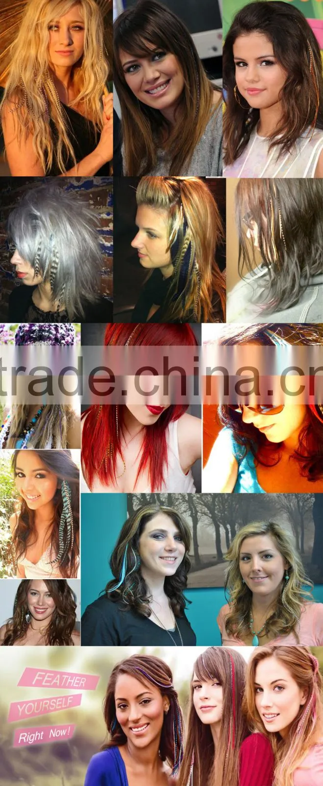 2016 Hot Sale Cheap Grizzly Natural Real Rooster Clip In Feather Hair Extensions