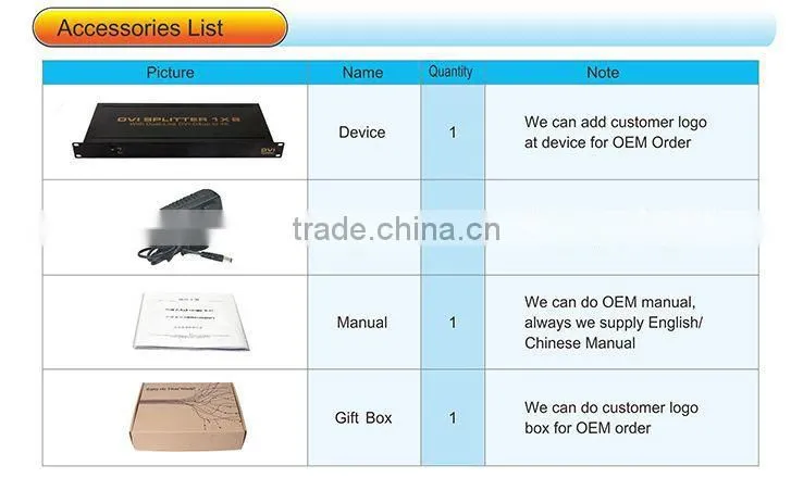 8 Port DVI Splitter 1x8 with 4K Dual-link DVI-D two channel