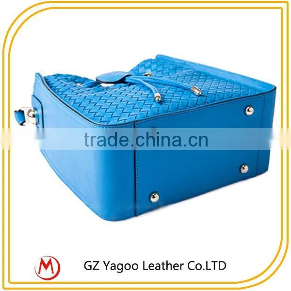 Sky Blue Woven PU Cheap Bucket Bag