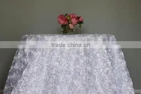 superb hot-sell unique round satin rosette fabric table cloth for wedding