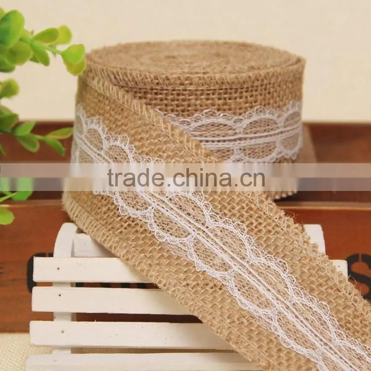 Vintage burlap lace tirm,rustic jute trims,wired burlap ribbon for wedding decoration