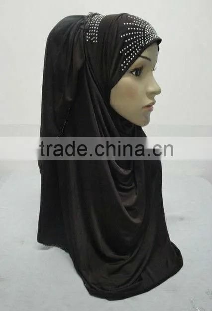 H182 latest soft silk muslim hijab with rhinestones
