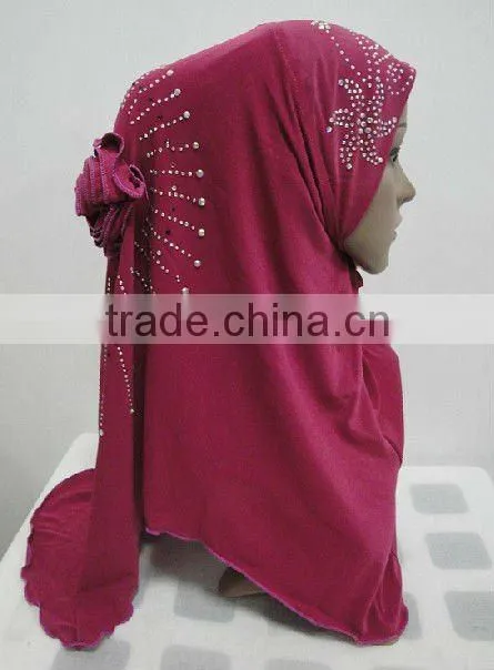 H118 latest rhinestone hijab with flower on back