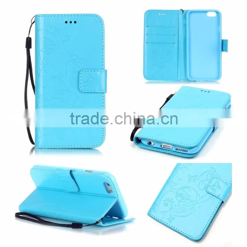 PU wallet leather case with strap, leather stand case with inside TPU cover sample free mobile phone case for iphone 6