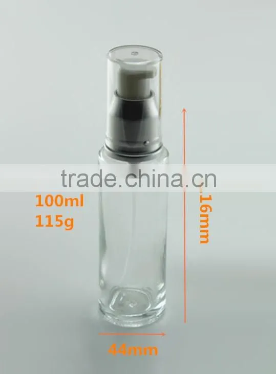 100ml Clear cosmetic glass lotion bottles with screw cap