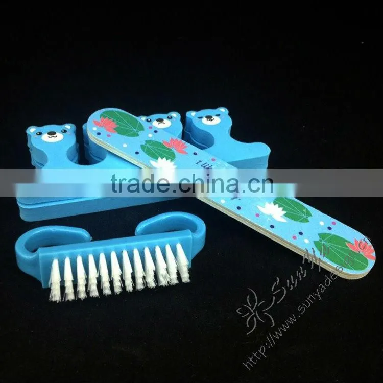 Pedicure set including nail file,toe spacers,nail brush