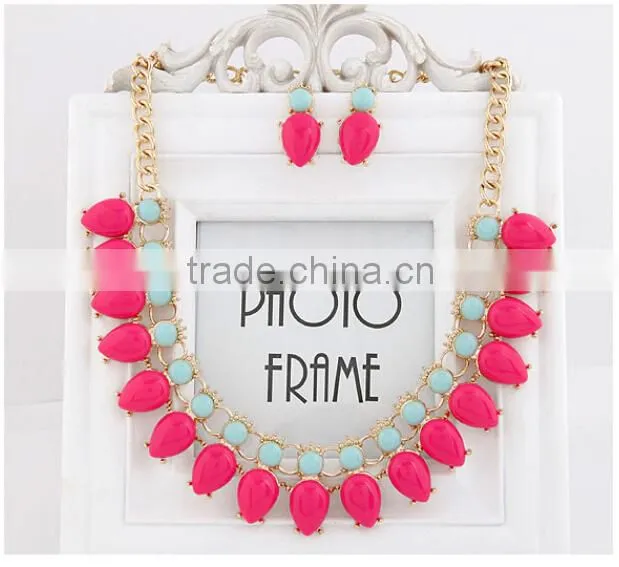 Fashion fluorescence color Water Drop Beads Bib Necklace Candy Resin beads Necklace
