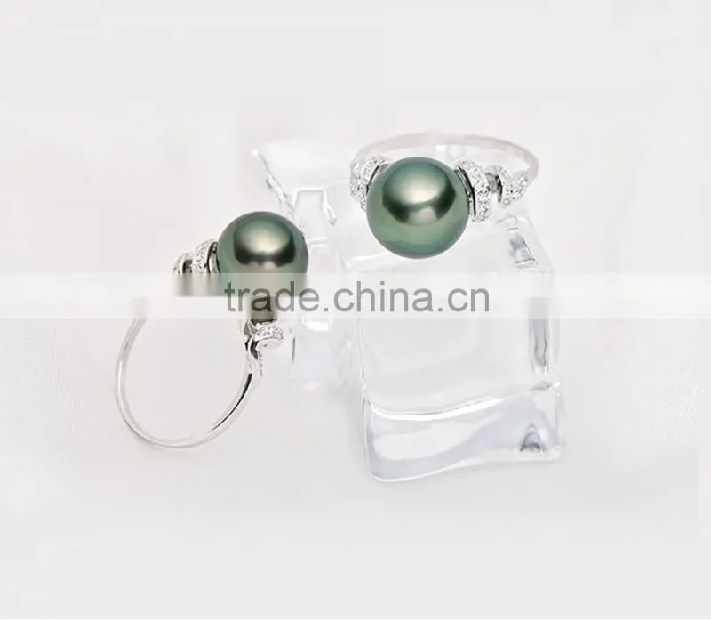 18k gold wedding ring tahitian pearl 10-11mm large pearl size