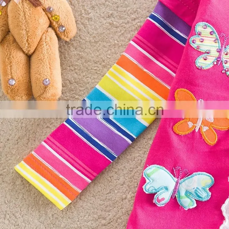 2-6Y (65512#Purple&Fuchsia)Flags kids baby girl cotton jersey Chilren new butterfly t shirt
