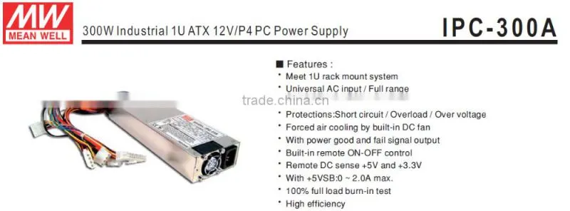 CE EMC approved meanwell ipc-300a industrial 300w 1U computer power supply