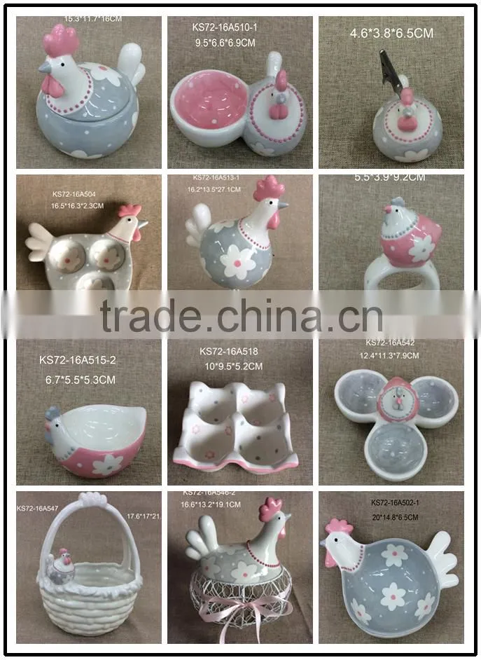 wholesale ceramic decal rooster shaped egg holders stand cups