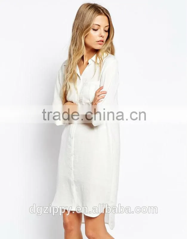 2016 Shirt Dress With Pocket Detail in Silky-feel Fabric