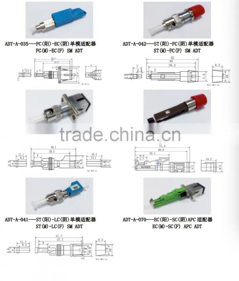 Manufacturer MM 50/125 LC Duplex Male FC Duplex Female Fiber Optic Adapter