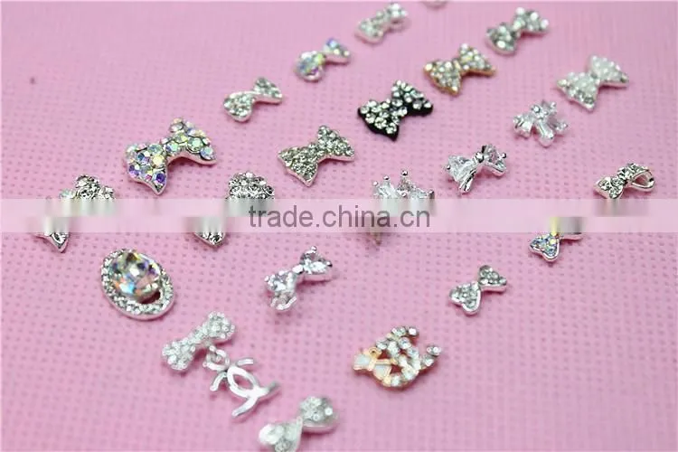 zircon shining AB color bow shape fancy metal small jewelry for nail art