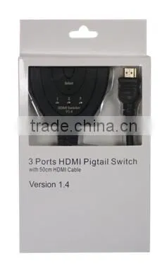 Hot video player 4kx2k 3 ports Bi-direction hdmi switch splitter with pigtail cable