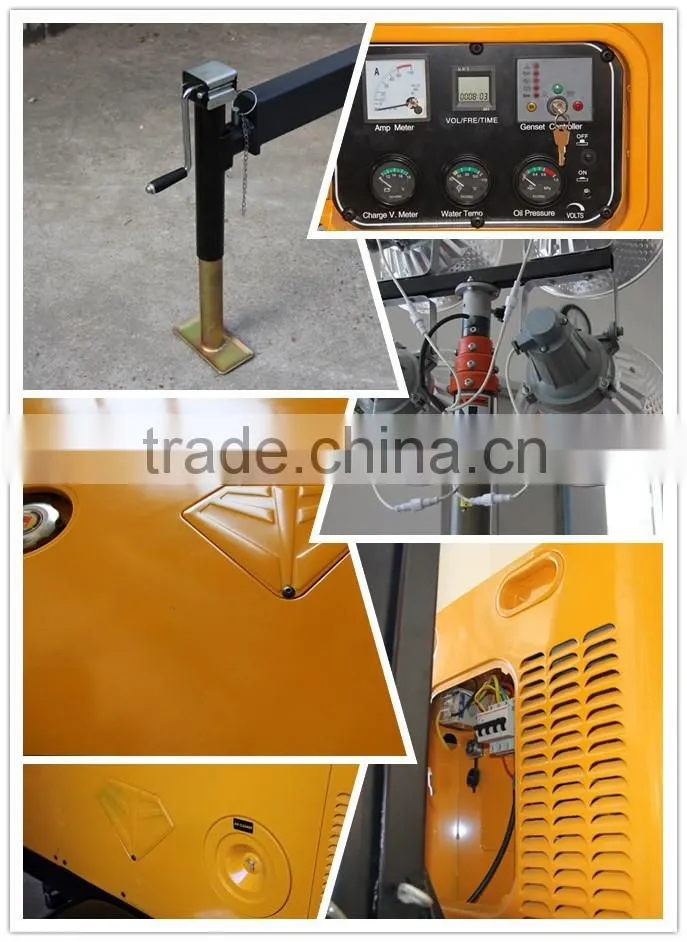 Low Noise Mobile Light Tower/ Trailer Light Tower Diesel Generator 8KW/10KVA