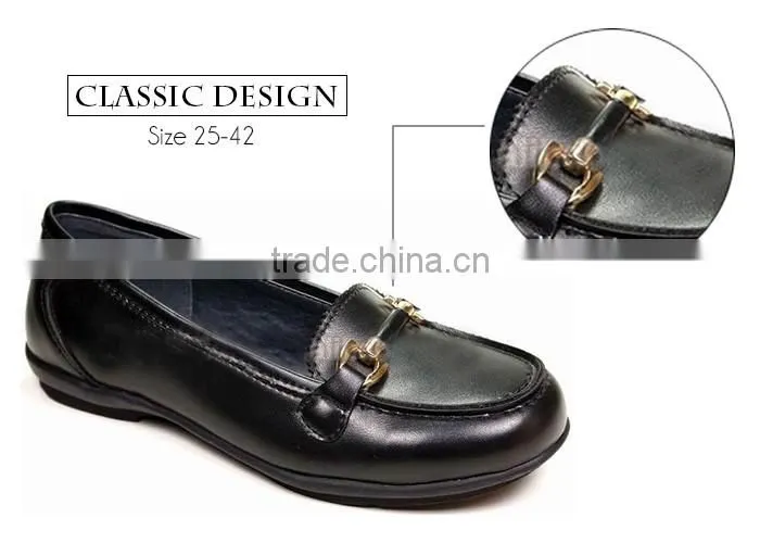 Classic Leather No Heel Flat Black Dress Shoes for Girls