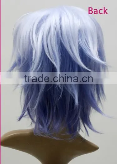 Blue short hair wig 150% density european hair full lace kinky straight wig