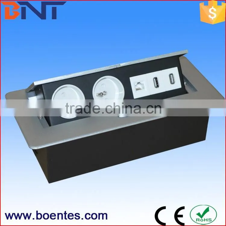 Tabletop/Desktop Pop Up Power Outlet with French Standard Sockets+USB+Data