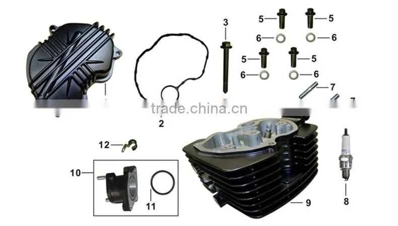 Motorcycle engine parts cylinder head and spark plug