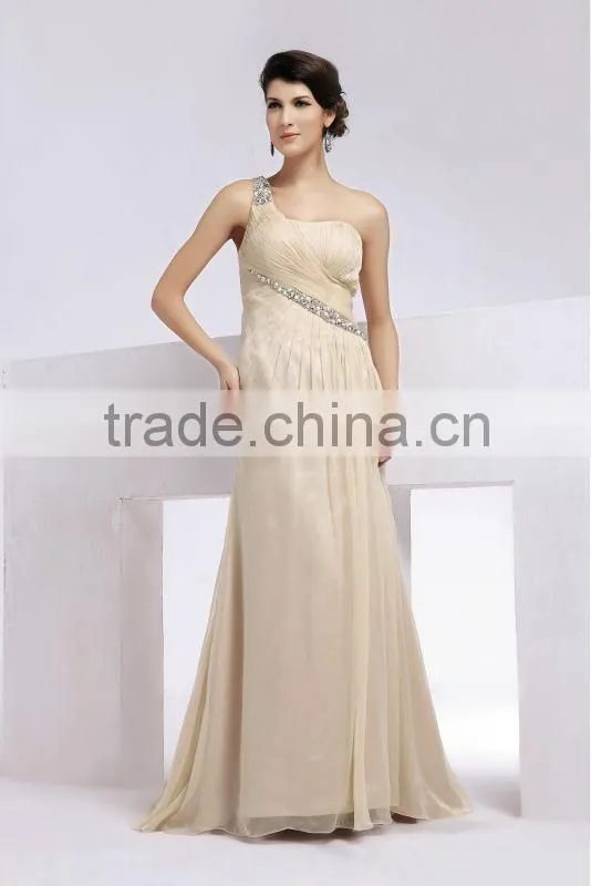 Newly design one-shoulder chiffon beaded fashion elegant long evening dresses