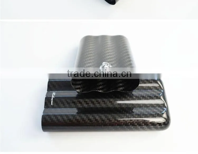 3K twill Carbon Fiber Cigar Case Holder 3 Tube Portable High-end Humidor Gloss Finish Travel Cigar holde