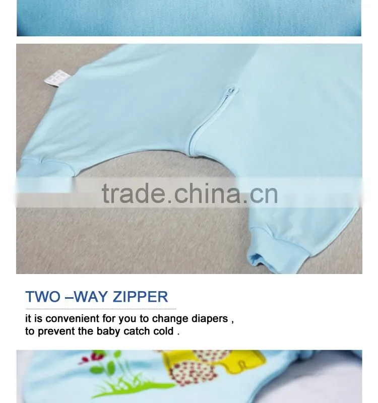 100% cotton anti kicking infant child foot sleeping bag long sleeve without filling blue style