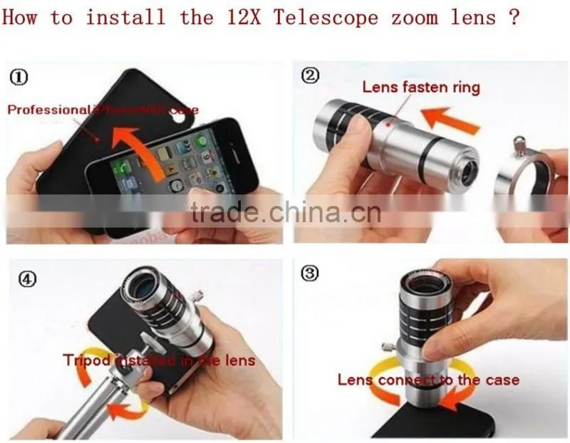 Aluminum optical telescope 12x lens for iphone5