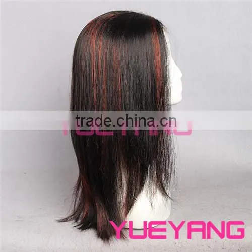 50cm long high quality middle part black and auburn lace front wigs