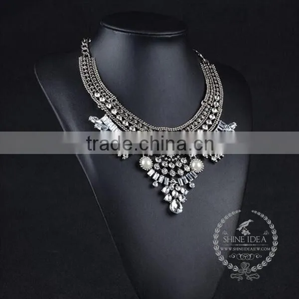 high quality vintage rhinestone chunky statement necklace tin alloy fashion women pendant necklace 6390105