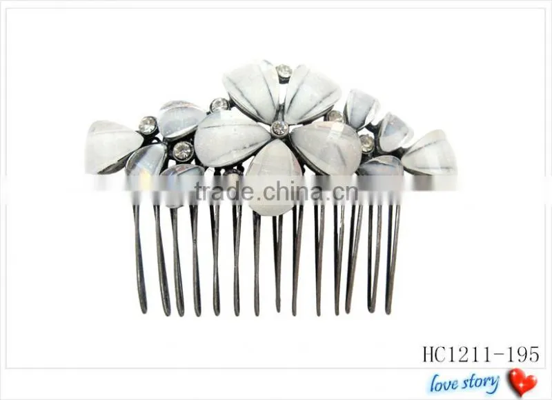 Decorative hair side combs with beautiful flower, metal hair comb for women