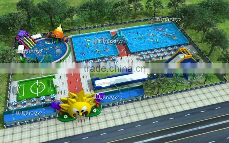 Professional design mobile amusement water park/ frame pool park for sale