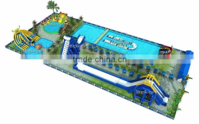 Big sale! Outdoor giant inflatable amusement water park for sale, mobile water park on land.