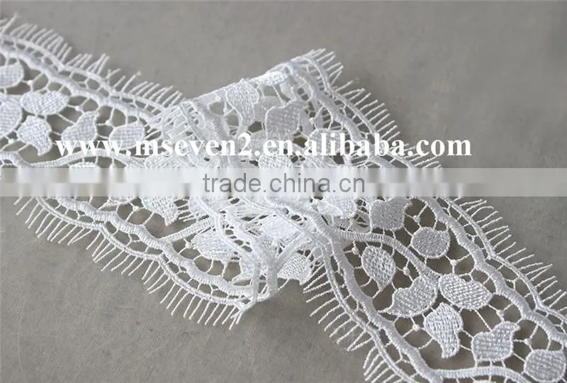 6cm width high quality 100% polyester white color lace trim eyelash lace trim african lace embroidery fabric for wedding dress
